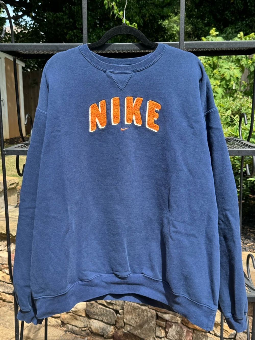 Nike Crewneck Sweatshirt Blue Orange Spellout Logo XXL Vintage Style